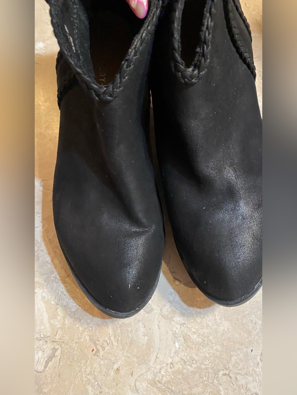 Report Black Suede Pointed Ankle Booties with Braided Trim